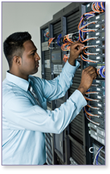 Right side images: Man working on network